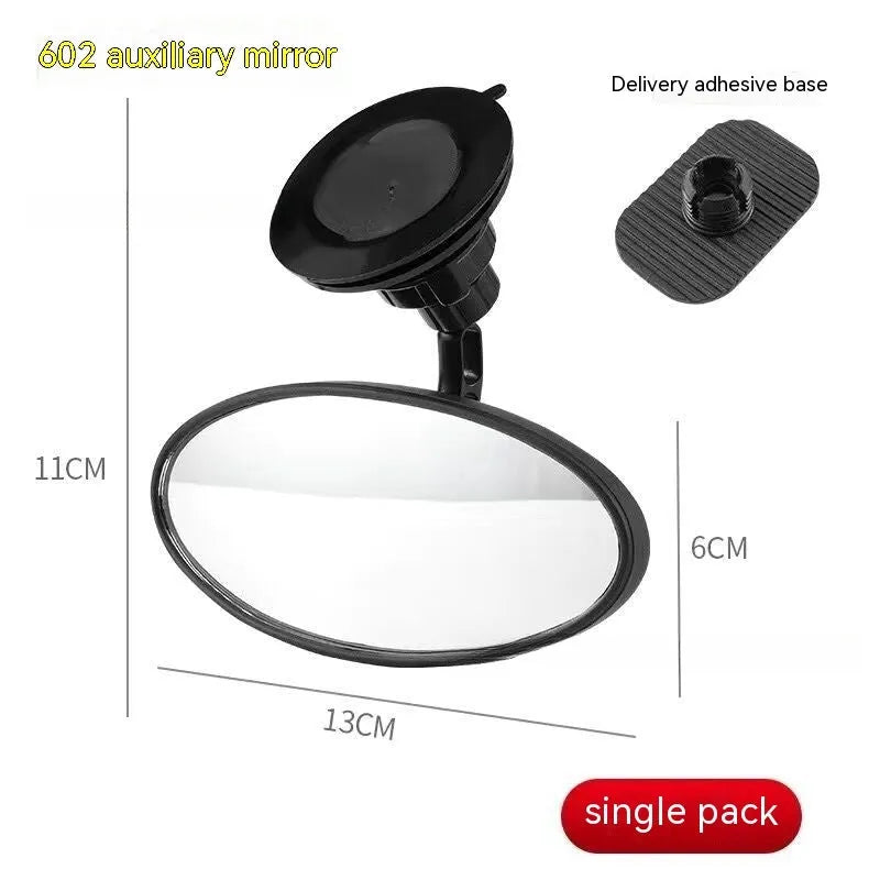 Black 360-degree rotation car rearview mirror with ABS glass and sucker mount