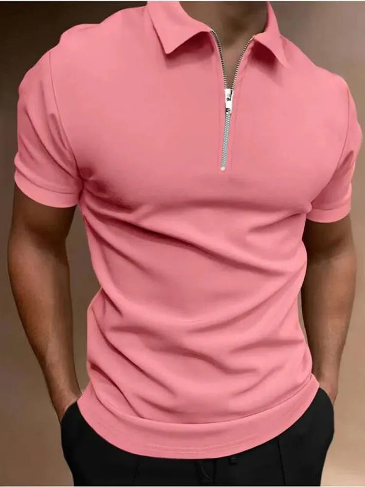 Men's loose fit short sleeve polo shirt in solid colour options