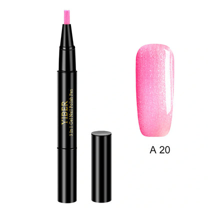 3-in-1 Gel Nail Varnish Pen with Glitter for One-Step Nail Art