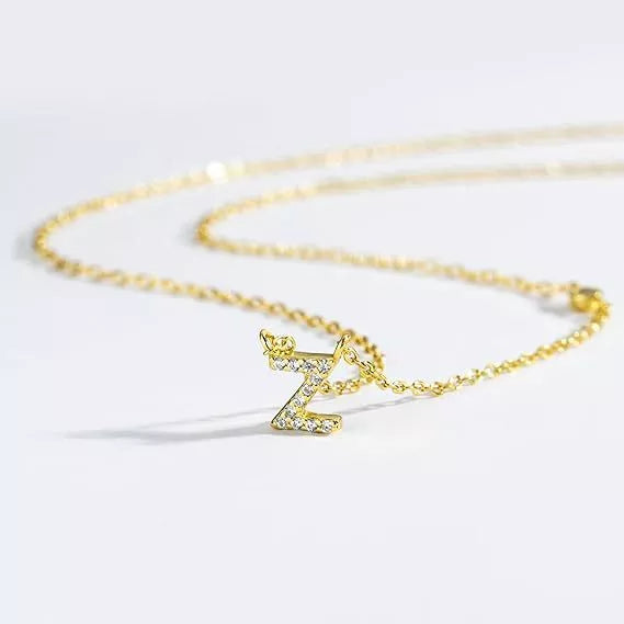 Custom Initial Necklace with sparkling CZ pendant, available in gold or silver finish