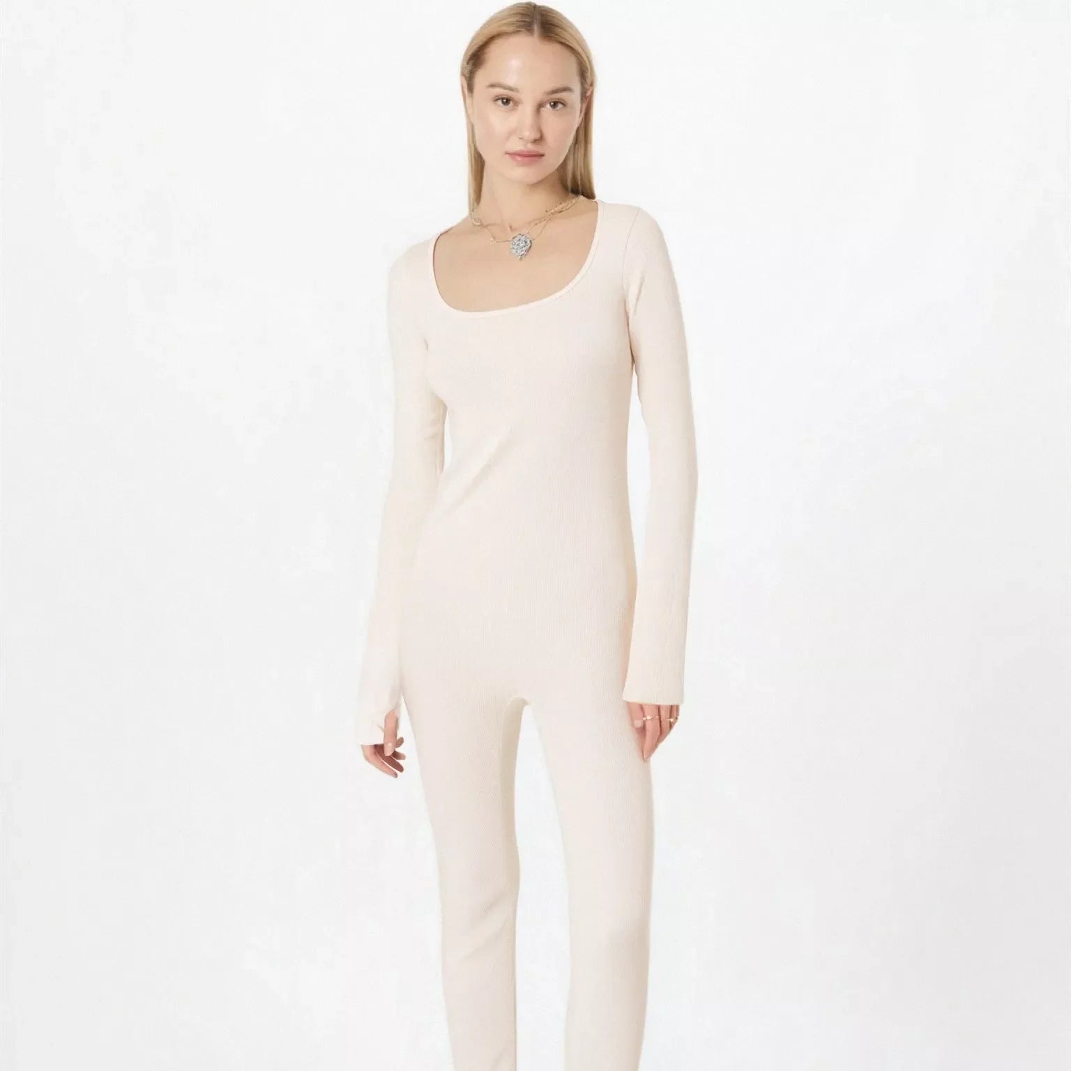 Women's long sleeve yoga jumpsuit with square collar in various colors