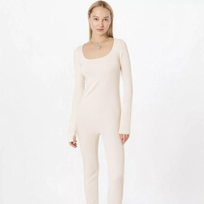 Women's long sleeve yoga jumpsuit with square collar in various colors