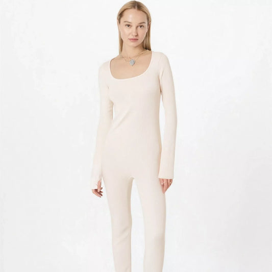 Women's long sleeve yoga jumpsuit with square collar in various colors