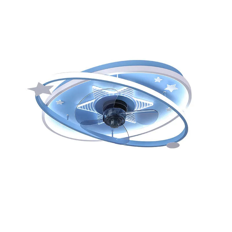 Modern children's bedroom ceiling fan with integrated LED light and remote control in blue colour option