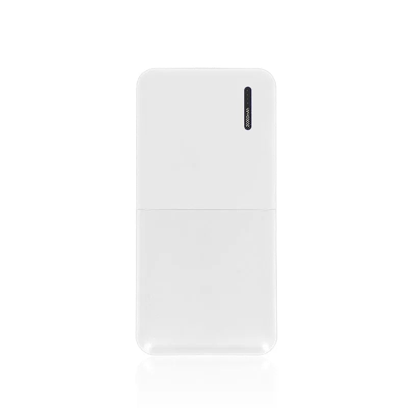 Black and white 20000 mAh power bank with heating function showing multi-USB ports