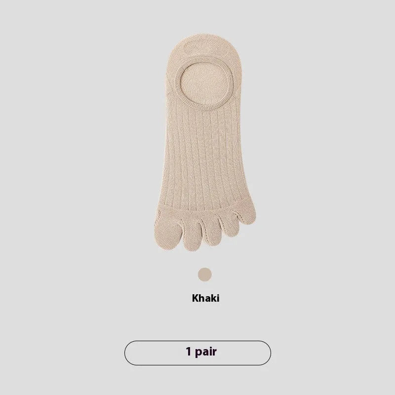 Men's five-finger invisible socks in modal fabric, shown in assorted colours including black, grey, and khaki.