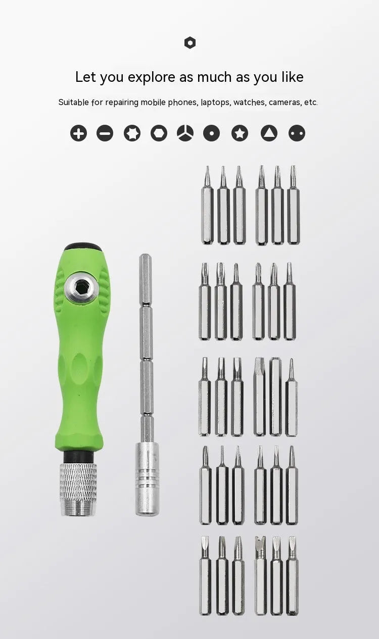 32-in-1 precision screwdriver set for mobile phone and electronics repair with multiple bits