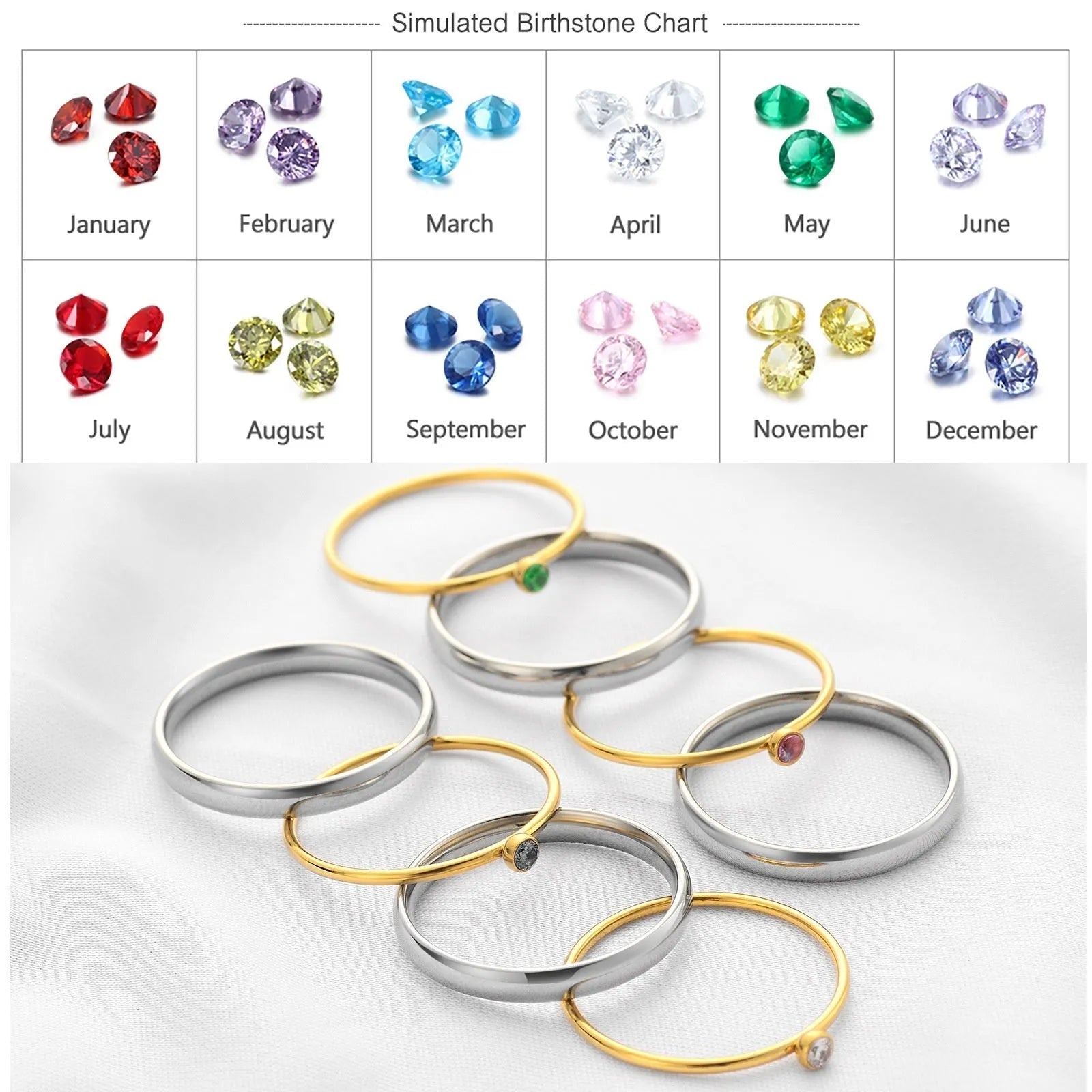December colour birthstone superimposed combination engraved ring in titanium steel with geometric shape