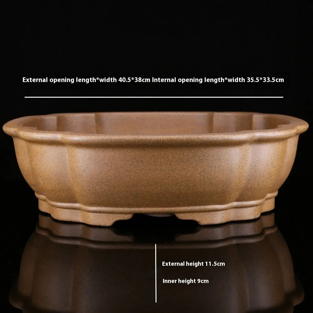 Handmade purple sand plant basin in large hexagonal or Begonia style with breathable clay construction