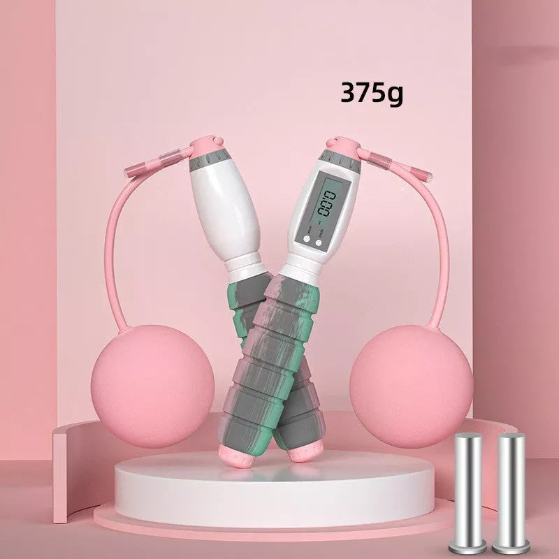 Intelligent counting jump rope with adjustable length and optional weight ball for fitness training