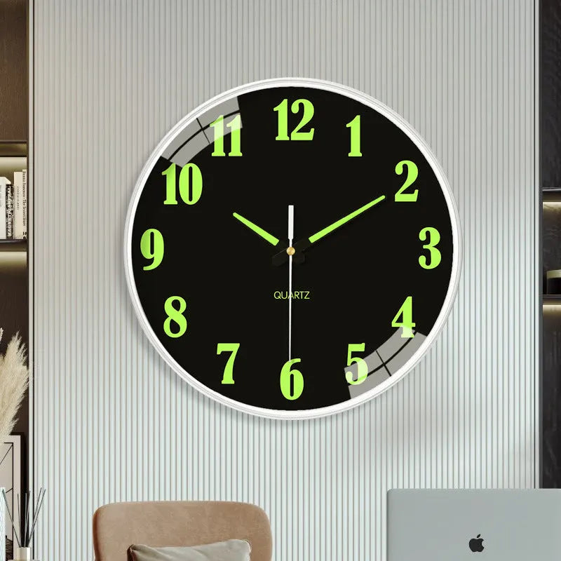 8-inch luminous wall clock with 20cm diameter and modern plastic design on a wall