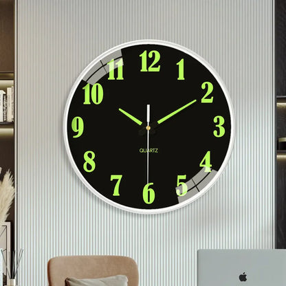 8-inch luminous wall clock with 20cm diameter and modern plastic design on a wall