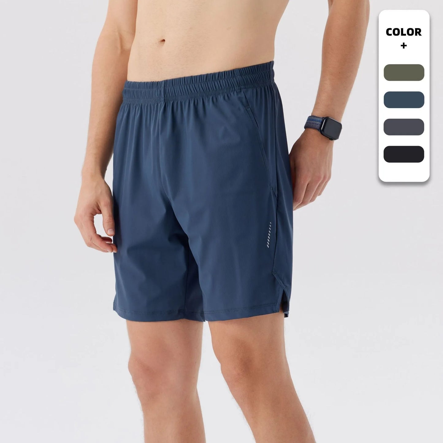 Men's black nylon sports shorts with a mid waist, designed for athletic and casual leisure wear.