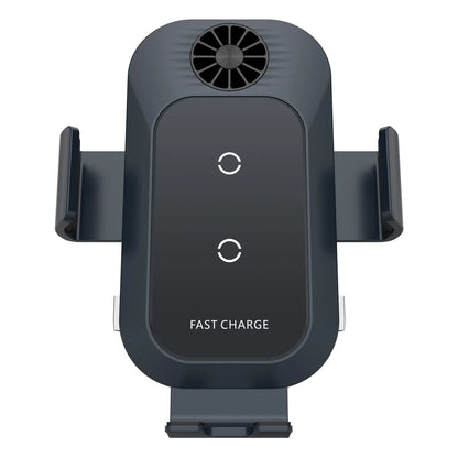 C35 colour car wireless phone charger holder mounted on a car air vent, showing automatic clamping arms.