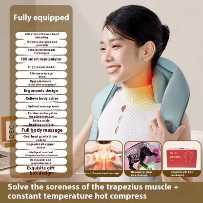 Rechargeable foldable electric neck and body massager in beige or blue colour
