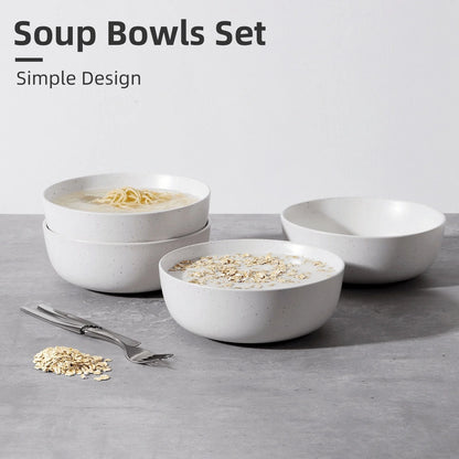 Elegant 4-piece ceramic bowl set, perfect for cereals, salads, and more. Microwave, oven, and dishwasher safe.