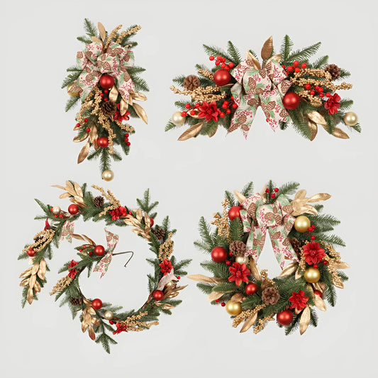Upside down Christmas garland ornament in American country style, showing plastic construction and optional integrated lights.