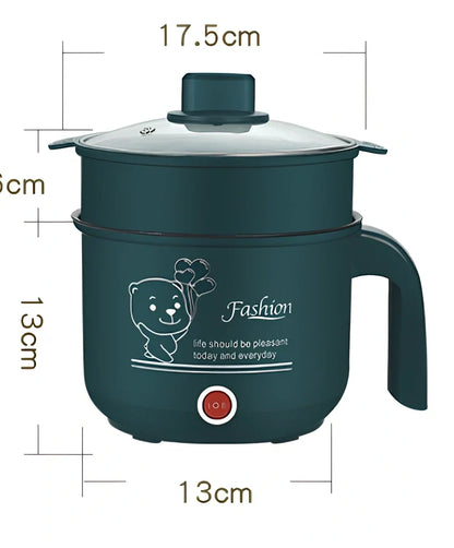 Emerald green multifunctional electric cooker with stainless steel pot and adjustable power controls
