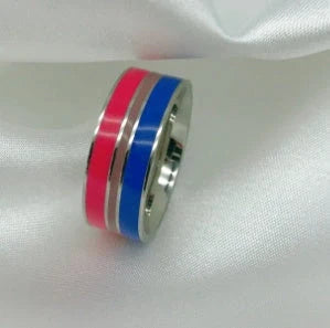 Stylish bisexual pride stainless steel ring with modern geometric design