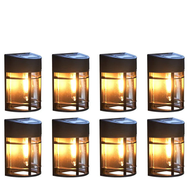 Solar outdoor wall light with warm illumination for garden and patio areas