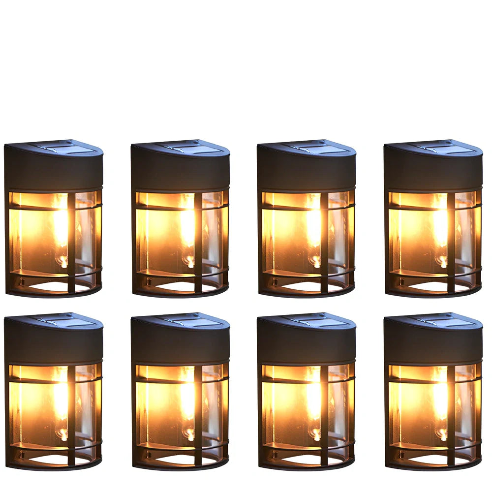 Solar outdoor wall light with warm glow, monocrystalline panel, and IP65 waterproof rating for garden use