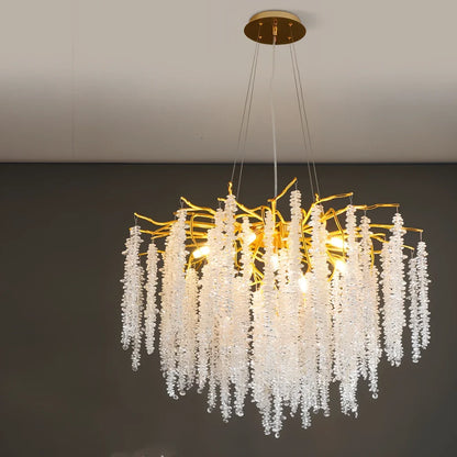 Villa crystal chandelier with adjustable height and LED lighting in multiple size options