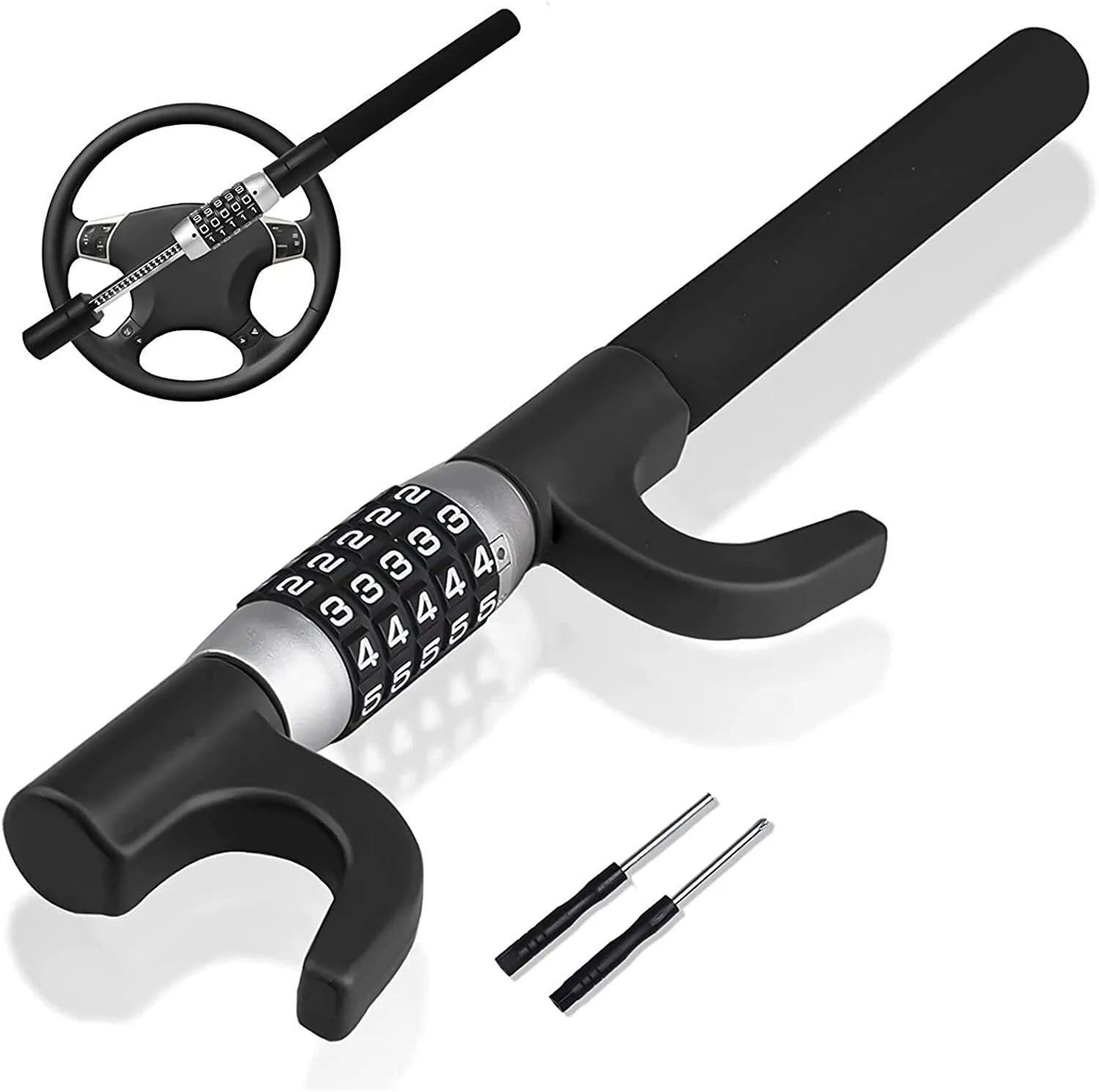 Alloy steel car steering wheel anti-theft U-lock with password mechanism in black, blue or red