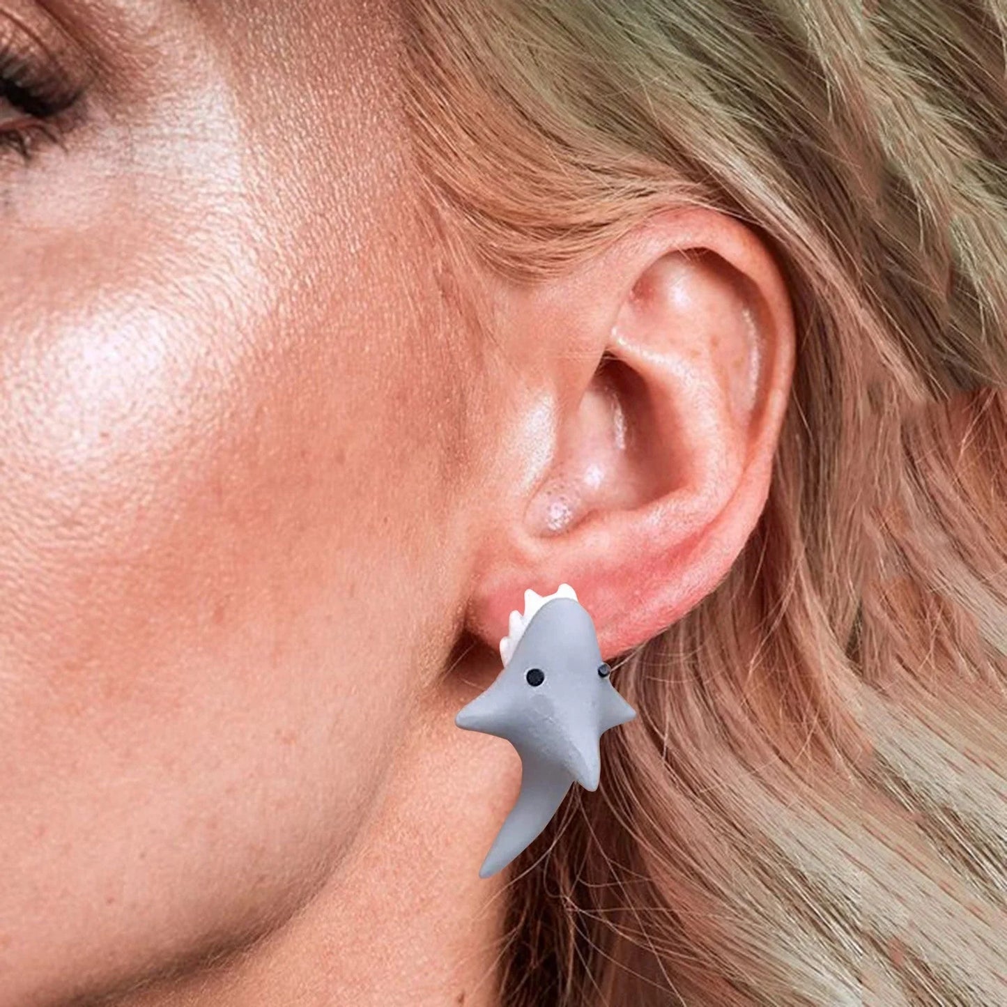 Handmade 3D Cartoon Shark Bite Stud Earrings for Women