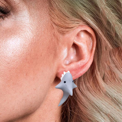 Handmade 3D Cartoon Shark Bite Stud Earrings for Women