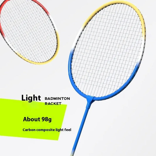 Pair of blue and red split badminton rackets showing separated and assembled states