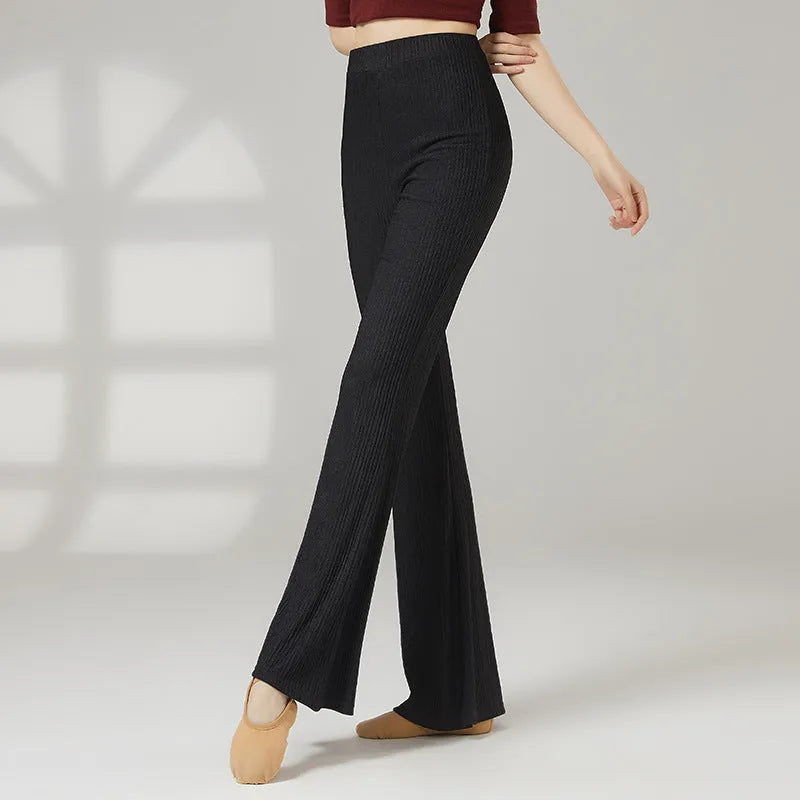 Female classical dance practice training pants in polyester, shown in beige apricot colour.