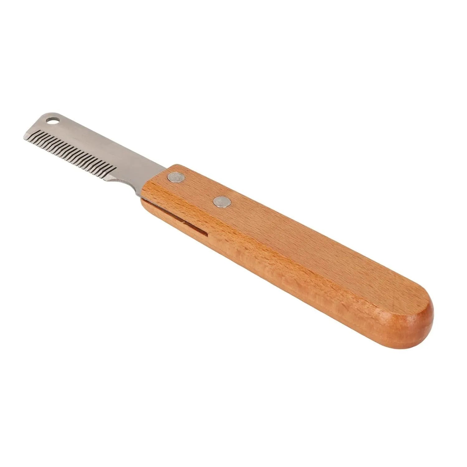 Pet stripping comb with wood handle for cats and dogs in two size options