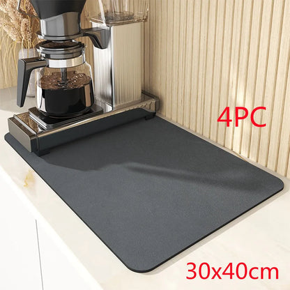 Black square kitchen drain pad with PU leather surface and rubber anti-slip backing