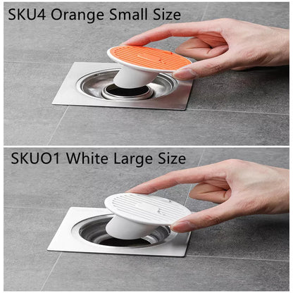 Whale Magnetic Suction Floor Drain Cover in white, orange, or green, blocking sewer odors with a tight seal