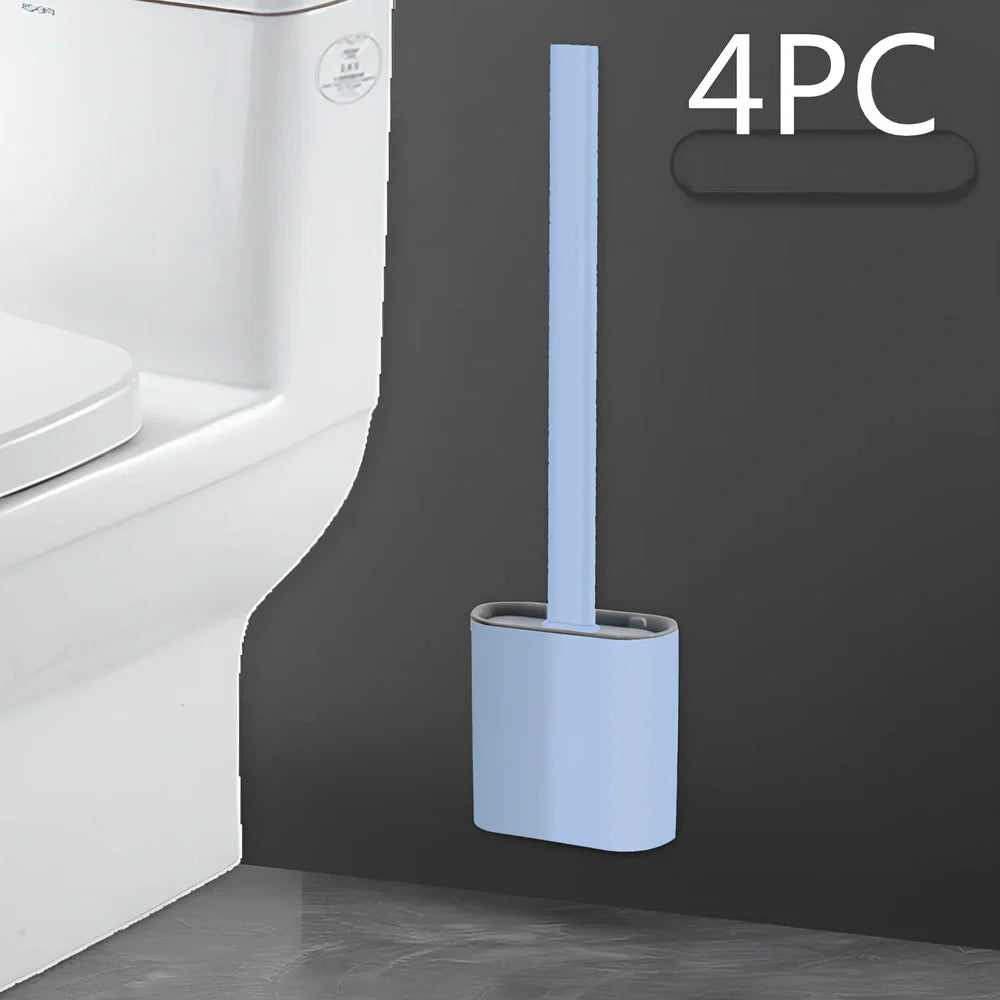 Wall-mounted soft toilet brush with silicone bristles and cover in midnight green colour