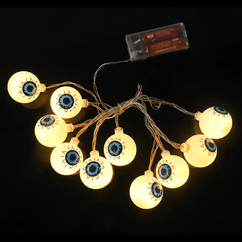 Spooky Halloween LED Ghost Eye String Lights - 10 Pcs, Flexible Design, Warm Colorful Glow, Versatile Decor