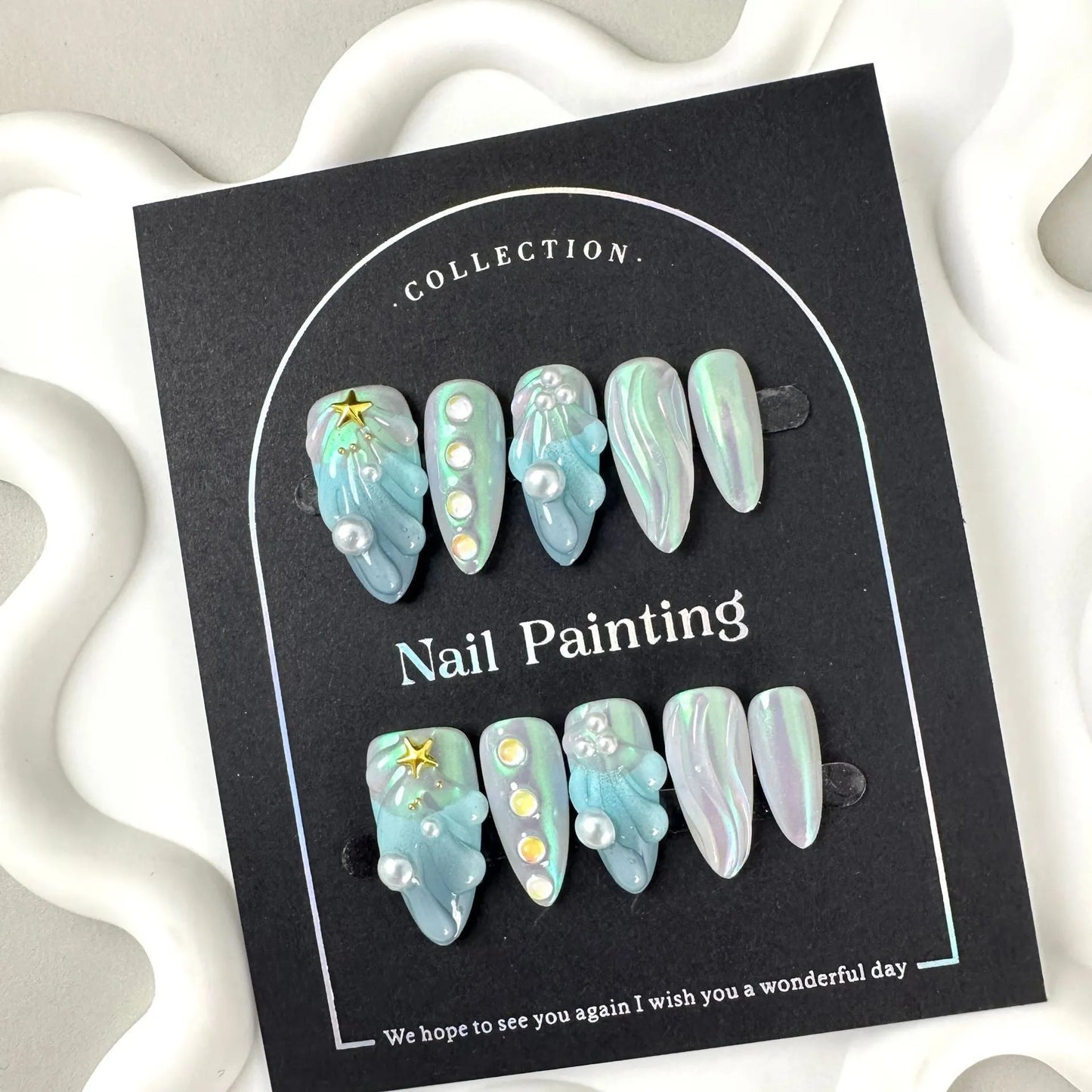 HAILANG blue shell design plastic false nail tips in sizes XS S M L