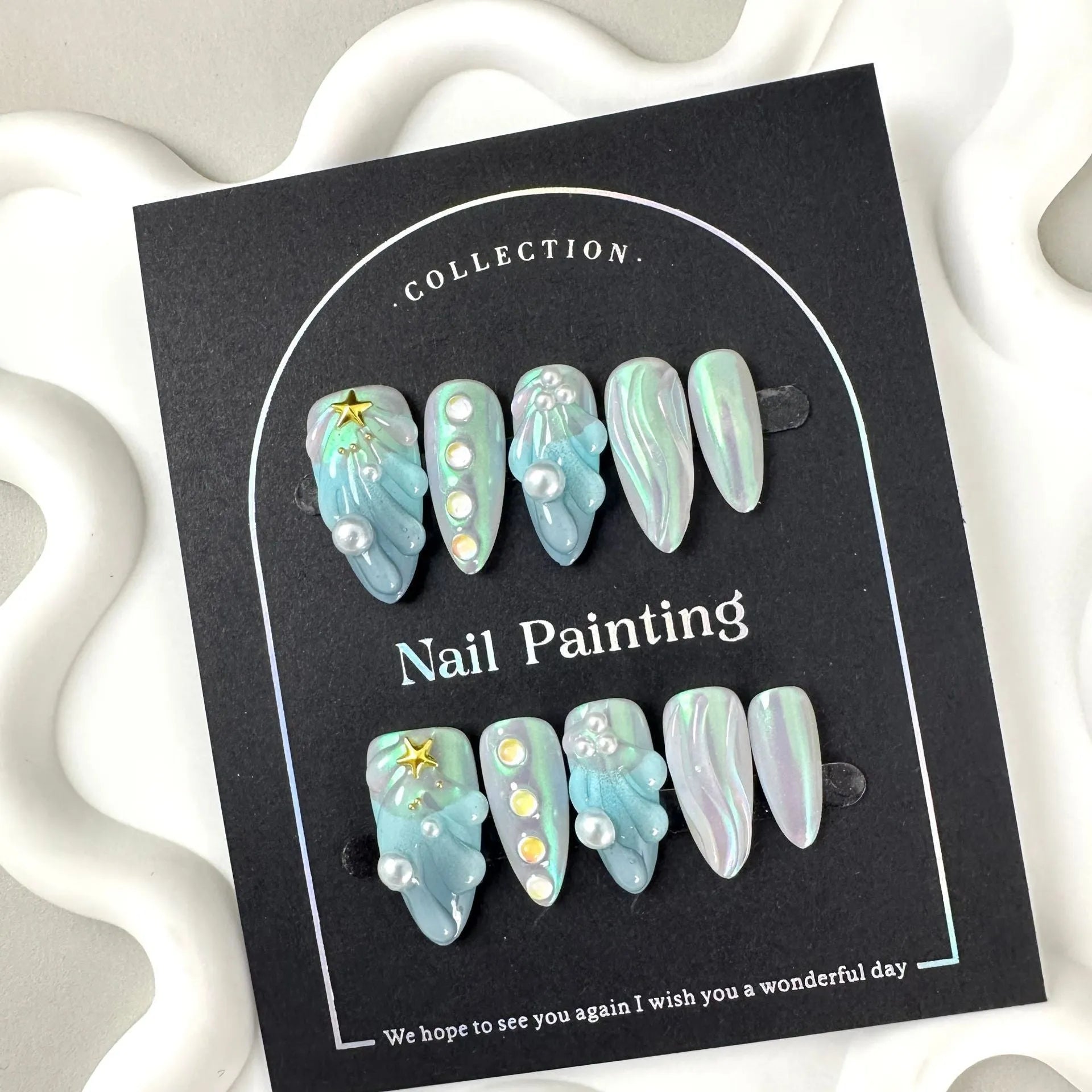 HAILANG blue shell design plastic false nail tips in sizes XS S M L