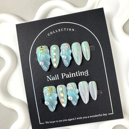 HAILANG blue shell design plastic false nail tips in sizes XS S M L