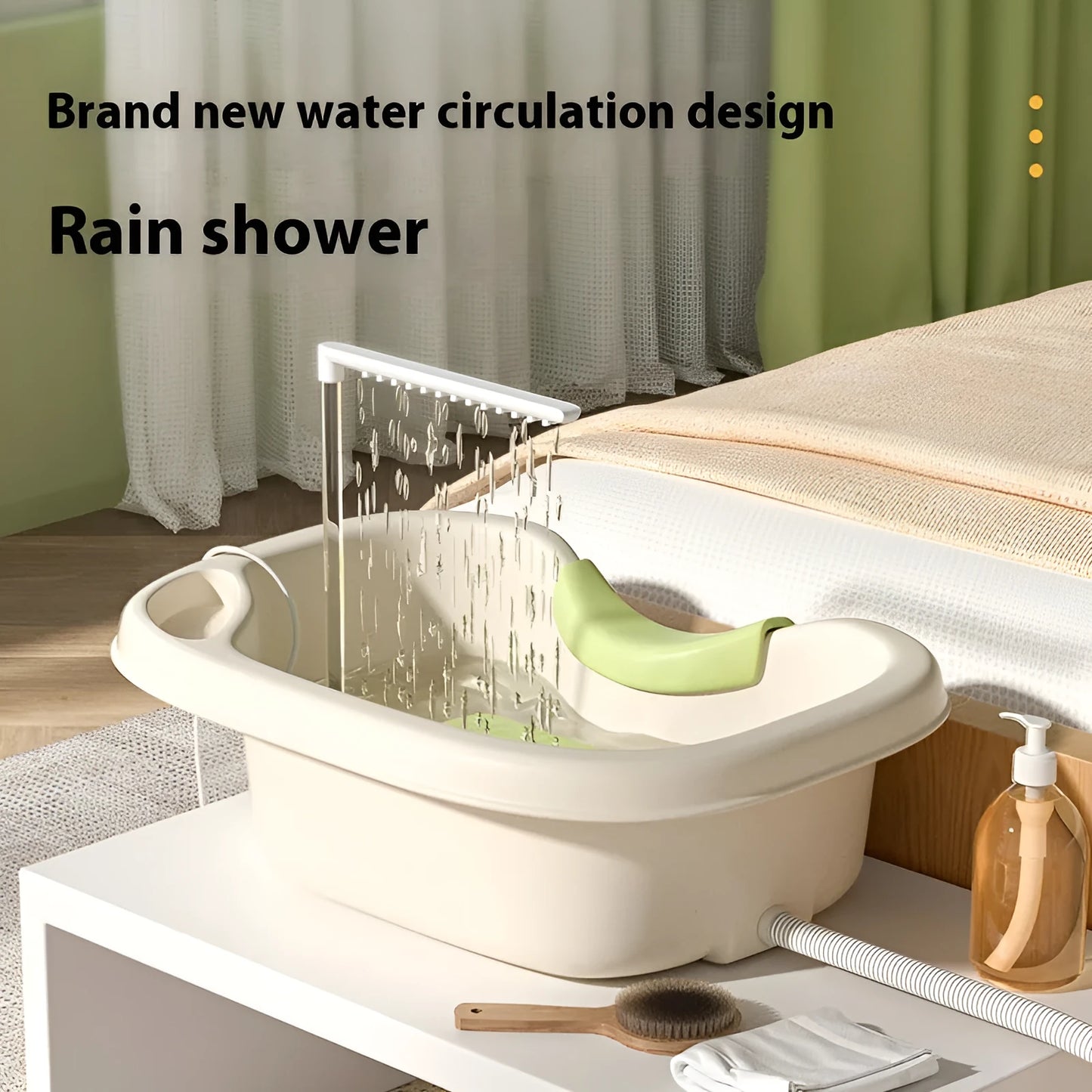 Portable plastic shampoo basin with neck pillow and water pump for bed hair washing.