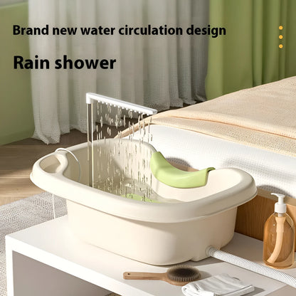 Portable plastic shampoo basin with neck pillow and water pump for bed hair washing.