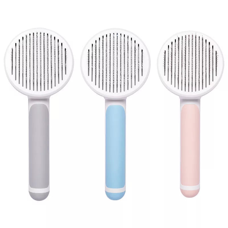Round Handle Pet Passage Comb with stainless steel needles and self-cleaning feature