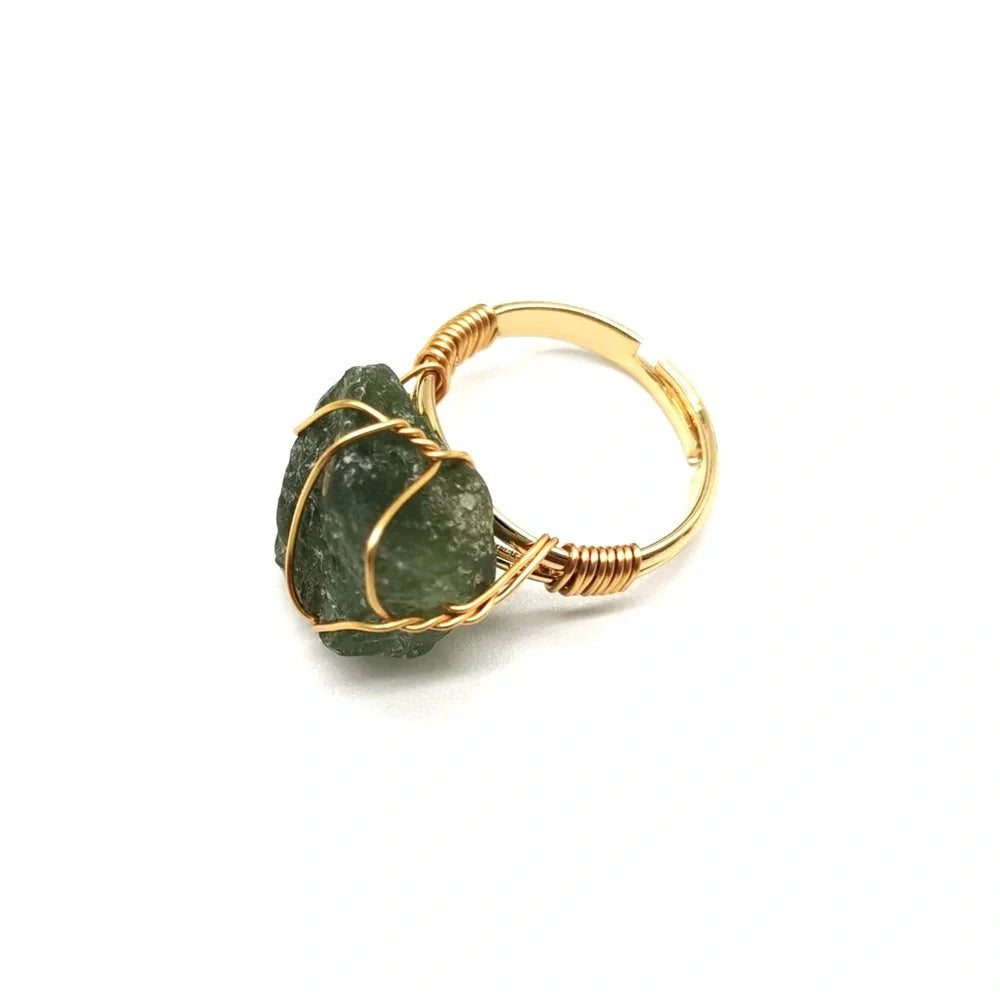 Elegant adjustable ring made with a variety of natural gemstones like citrine, green aventurine, and amethyst