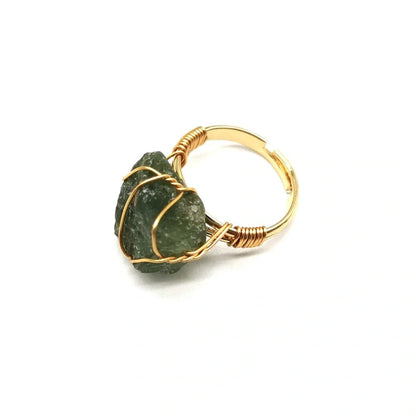 Elegant adjustable ring made with a variety of natural gemstones like citrine, green aventurine, and amethyst