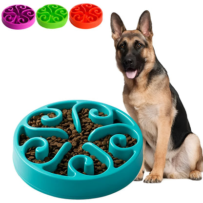 Slow feeder dog bowl with maze pattern and non-slip base in assorted colours