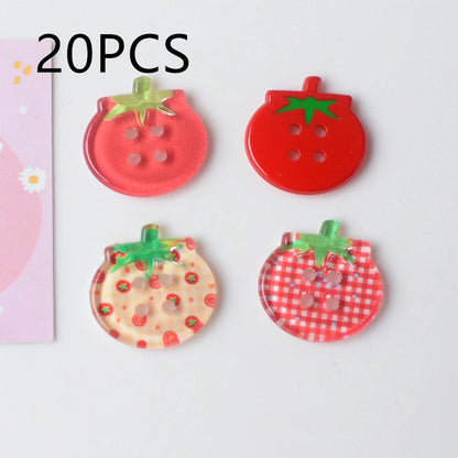 Tomato pattern buttons in five colours including cherry tomato printing and red plaid designs