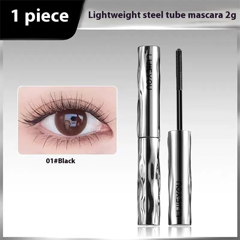 Waterproof mascara in steel tube with optional eyelash curler in black and brown colours