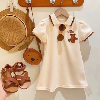 Baby girl sleeveless cotton vest dress in solid colour suit skirt style for summer, heights 90-140 yards