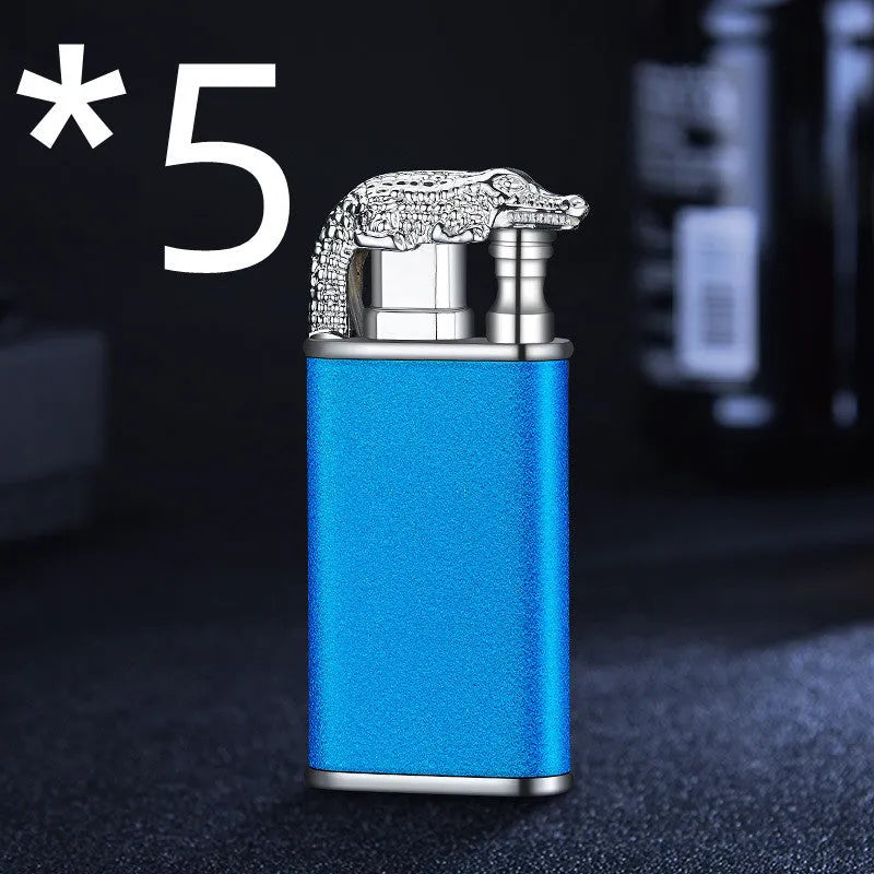Metal dragon dolphin design double flame windproof lighter with blue jet fire