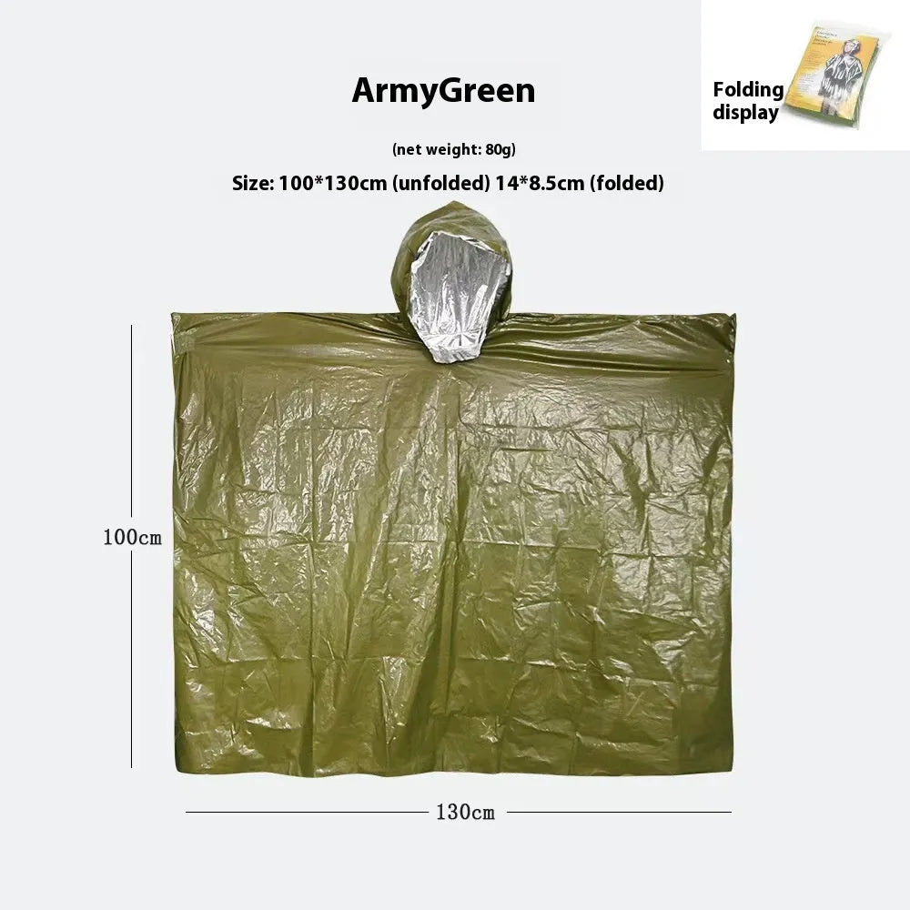 Marathon Wild cross-country raincoat in orange and army green colours showing 100x130cm waterproof protection